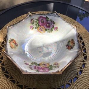 Gorgeous Vintage Floral  & Fruit Porcelain Bowl with Gold Trim, Pre 1960